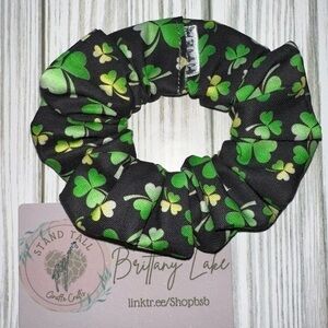 $7ea or 3/$15 St Patrick’s day lucky clover green/black Scrunchie new